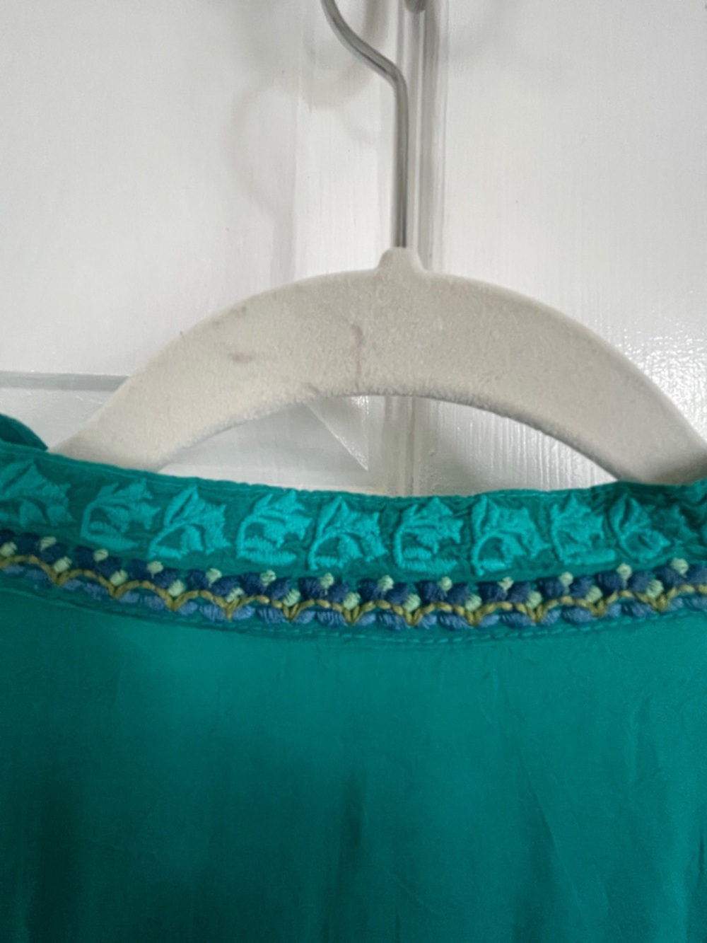 Johnny Was Teal Embroidered Button-Front Blouse - Picture 4 of 8